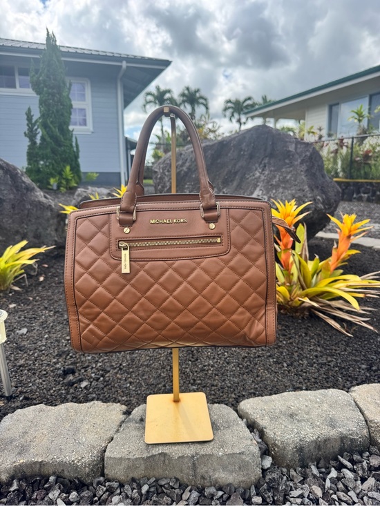 MICHAEL Michael Kors Handbags - MICHAEL Michael Kors Quilted Leather Satchel Brown Gold Tone Shoulder Bag